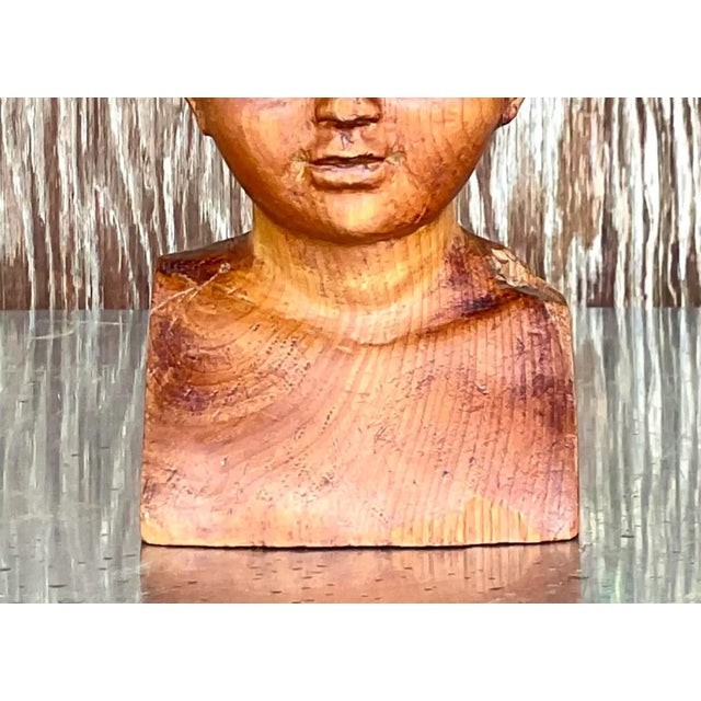 Vintage Hand Carved Wood Bust of Child Sculpture For Sale - Image 10 of 12