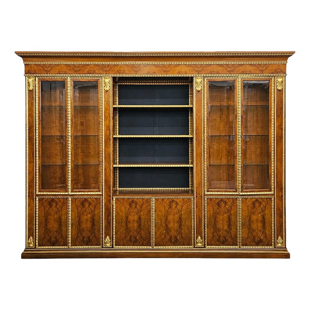 Large Walnut and Gilded Wood Bookcase, Italy, 1980s For Sale