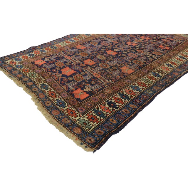 Distressed Antique Persian Bijar Rug with Modern Rustic Tribal Style 03'10 x 05'09. With timeless appeal and perfectly...
