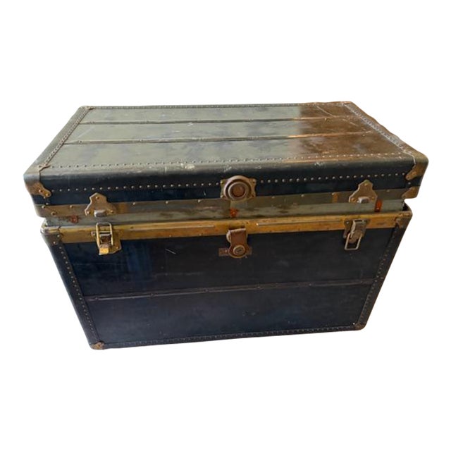 Antique Leather Steamer Trunk. + For Sale