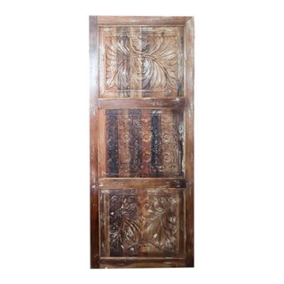 2000s Rustic Farmhouse Carved Custom Door Sliding Barn Door 84x36 For Sale