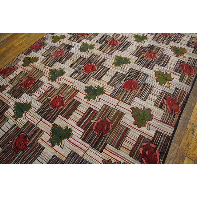 1920s Multicolor Floral Folk Art Antique American Hooked Rug 5'10" X 11'10" Handknotted Wool Carpet For Sale - Image 4 of 6