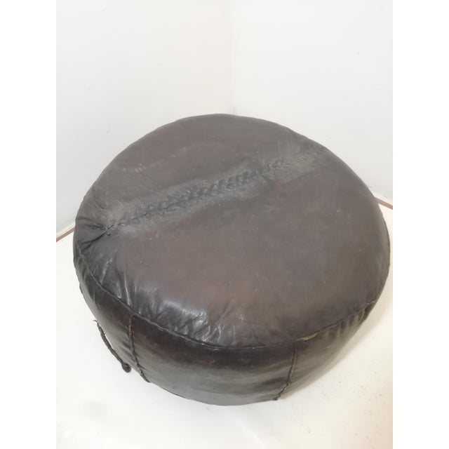 Mid-Century Modern Vintage Berber Leather Ottoman, 1970s For Sale - Image 3 of 7