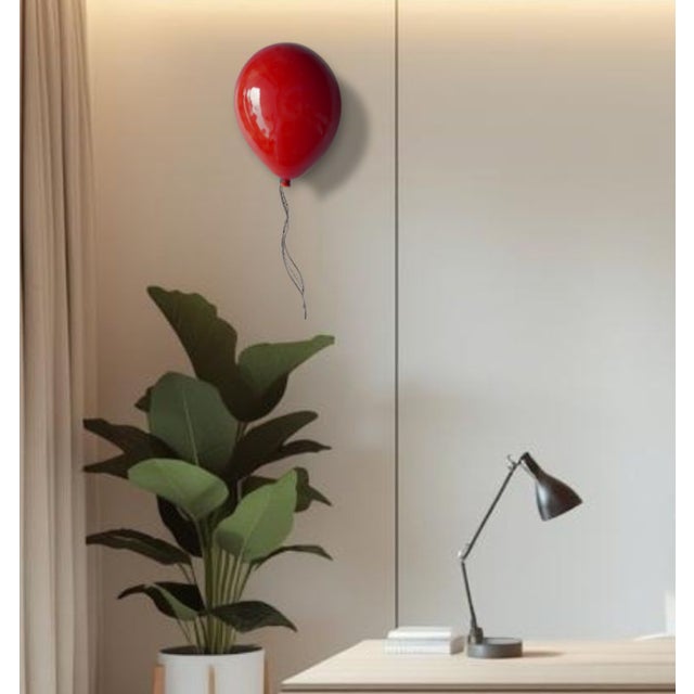Contemporary Red Glossy Ceramic Balloon Wall Sculpture -Medium Size For Sale - Image 3 of 9