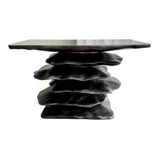 Organic Sculptural Made Goods Zuri Console Table in Antiqued Bronze With Stacking Scalloped Layers For Sale