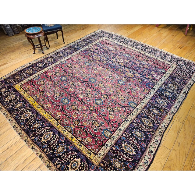 Antique Persian Mahal Sultanabad Rug, Hand-Knotted Wool, Geometric Pattern, 11x13, Red & Navy For Sale - Image 10 of 18
