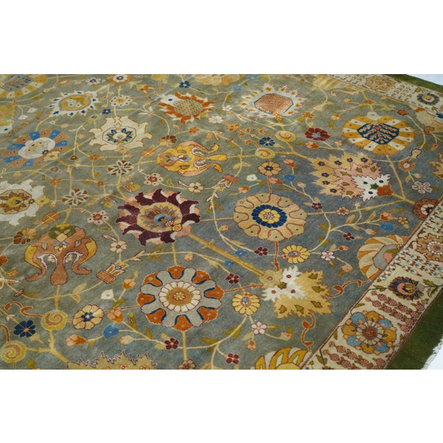 Antique Hand Knotted Green Tabriz Rug 9'7'' X 11'11'' For Sale - Image 4 of 10