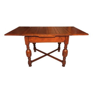 1930s Solid Oak Six Panel Draw Leaf Table For Sale
