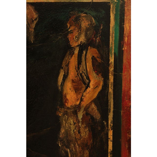 Mid 20th Century Roman Fresco Oil Painting Signed 'Fabriano' with Black Frame For Sale - Image 14 of 18