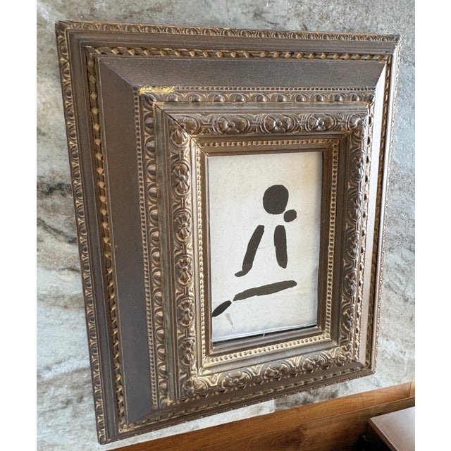 Masterful small original abstract painting by McKenzie Dove on decked paper under glass in substantial vintage frame....