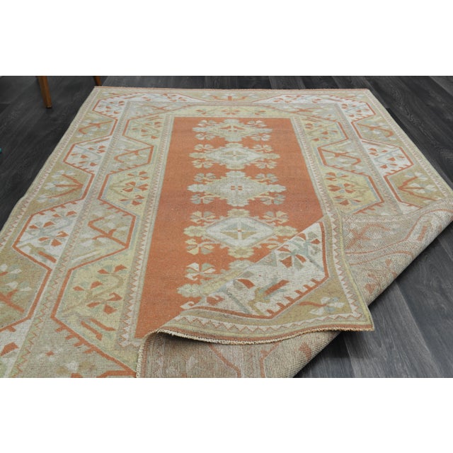 Traditional 1970s Vintage Turkish Handmade Wool & Cotton Orange Area Rug For Sale - Image 3 of 11