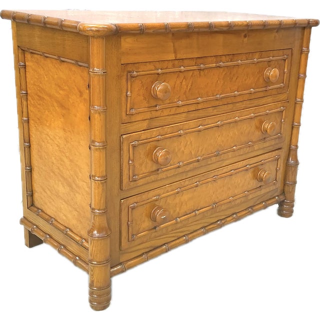 French Birdseye Maple Faux Bamboo Commode For Sale - Image 3 of 8