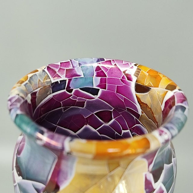 Vintage Italian Polycrome Craquelé Vase in Sardinian Ceramic by Giuseppe Locci, 1990s For Sale - Image 6 of 9