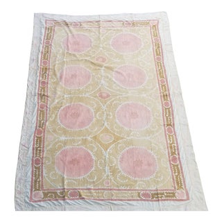 Neutral Color Suzani Bed Cover Wall Hanging For Sale