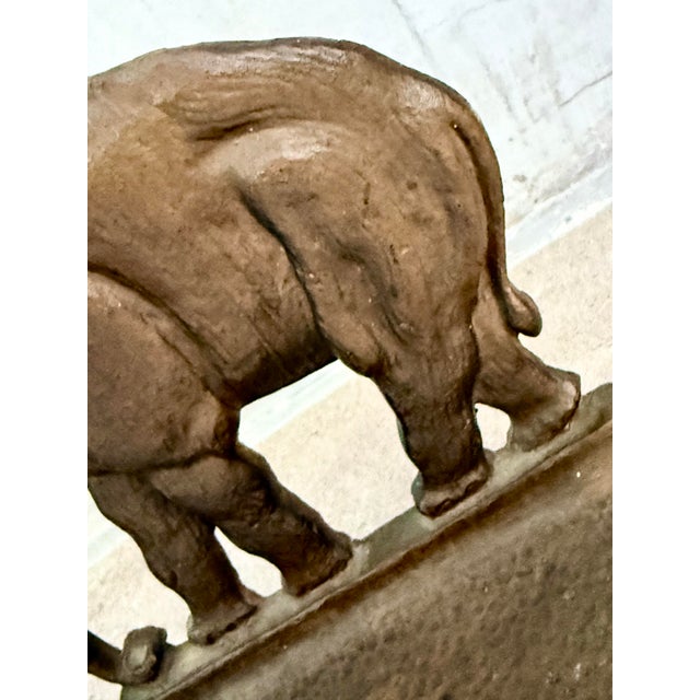 Stately Antique 1920’s Finely-Cast With Bronze Finish, ‘Mirrored’ Pair Elephant, Pachyderm Bookends For Sale - Image 4 of 12
