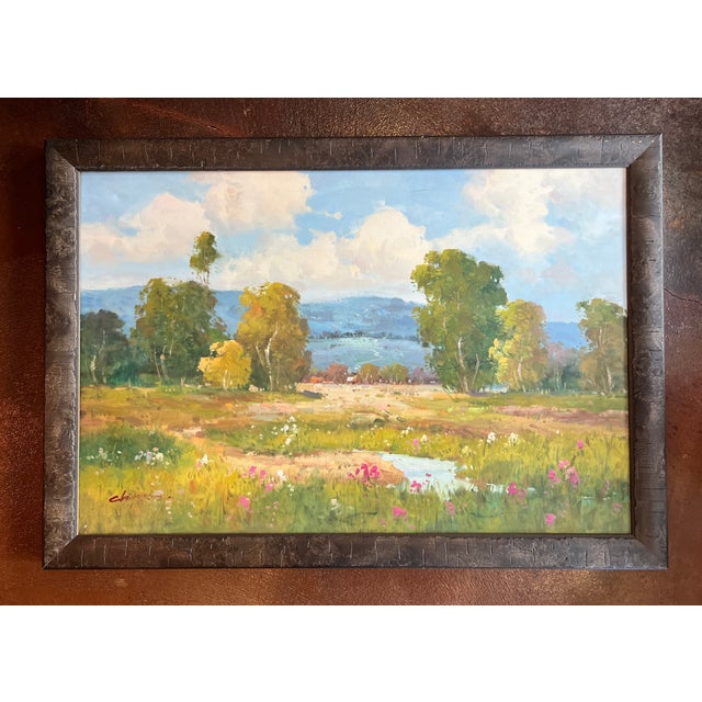 A vibrant original landscape oil painting capturing a sunlit California wildflower meadow in full bloom. Painted in the...