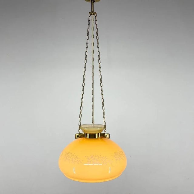 Metal Glass & Brass Pendant Light, 1950s For Sale - Image 7 of 10