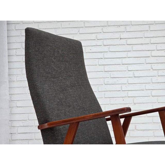Danish Highback Armchair in Fabric and Teak, 1970s For Sale - Image 10 of 16