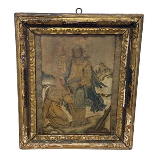 Framed Continental Silk Work "Noli Me Tangere" Stumpwork Panel, 18th Century For Sale