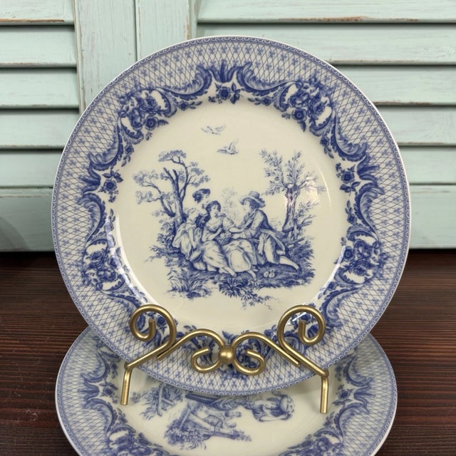 1990s Vintage I. Godinger & Co. Blue 8” Luncheon Plates-Set of 4 For Sale - Image 5 of 8