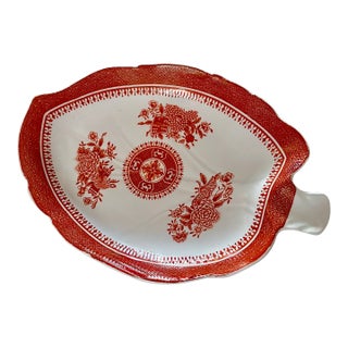 Vintage Spode "Fitzhugh Red" Porcelain Leaf-Shaped Dessert & Pickle Tray For Sale