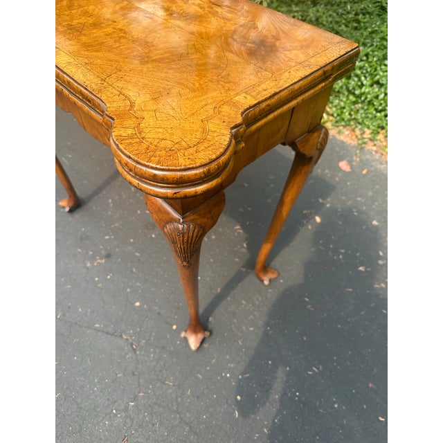 Brown Antique George 11 Burl Wood Leather Top Games Table For Sale - Image 8 of 12