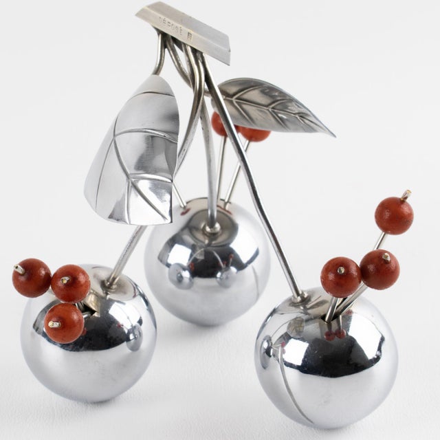 1930s Art Deco Giant Chrome Cherries Barware Cocktail Picks by Gouaille - 11 pcs For Sale - Image 4 of 11