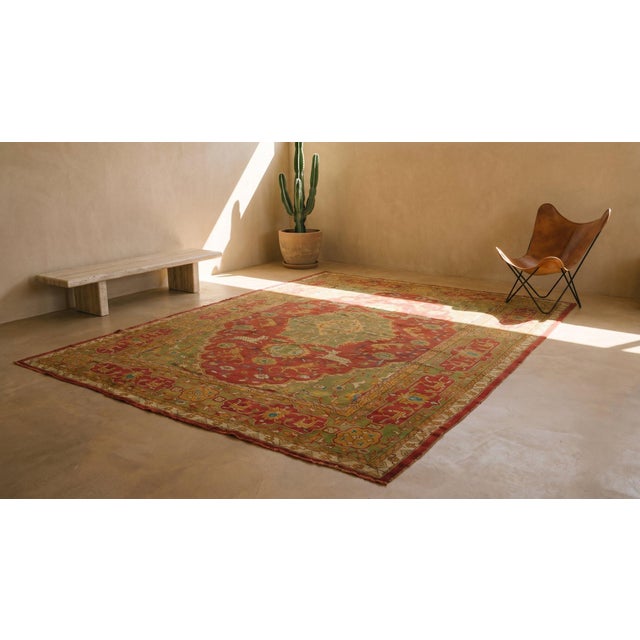 1900s Green Red Animalistic Antique Turkish Oushak Rug 11' 8"x 16' 3" Handknotted Wool Carpet For Sale - Image 10 of 10