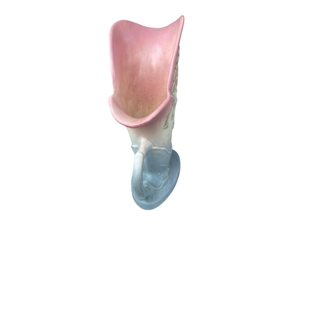 Mid-Century Modern Vase Hull 1940s Art Pottery Wildflower Cornucopia Handled Book Piece Vase For Sale - Image 3 of 8