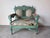 Victorian 1970’s Palm Beach Victorian–Style Carved Wood Turquoise Painted Loveseat by Sherrill Furniture For Sale - Image 3 of 10