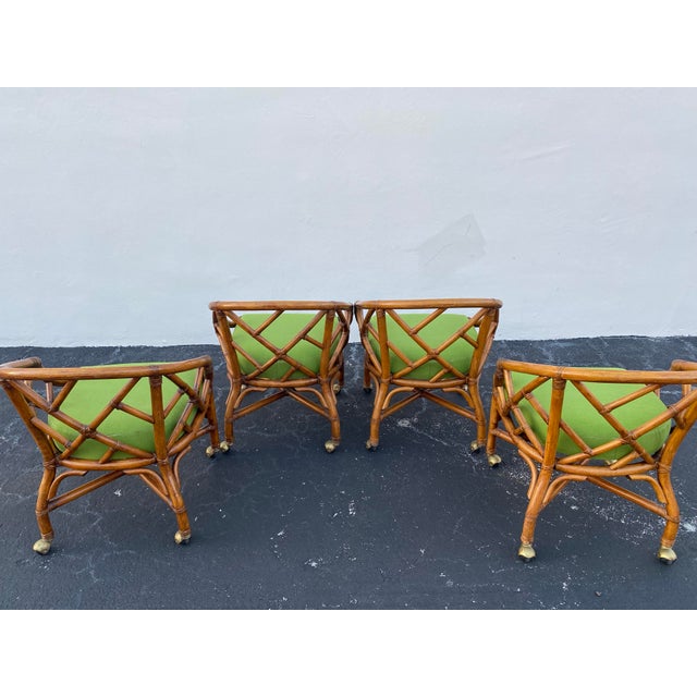 Mid 20th Century Henry Link Bamboo & Rattan Chippendale Style Accent Chairs -Set of 4 For Sale - Image 5 of 9