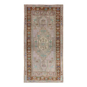 Mid 20th Century Mid 20th Century Vintage Oushak Rug in Light Lavender Background and Chocolate Brown Border