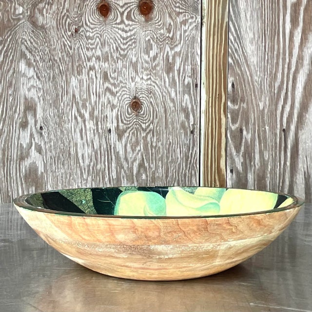 Vintage Boho 80s Lacquered Magnolia Bowl For Sale - Image 4 of 5