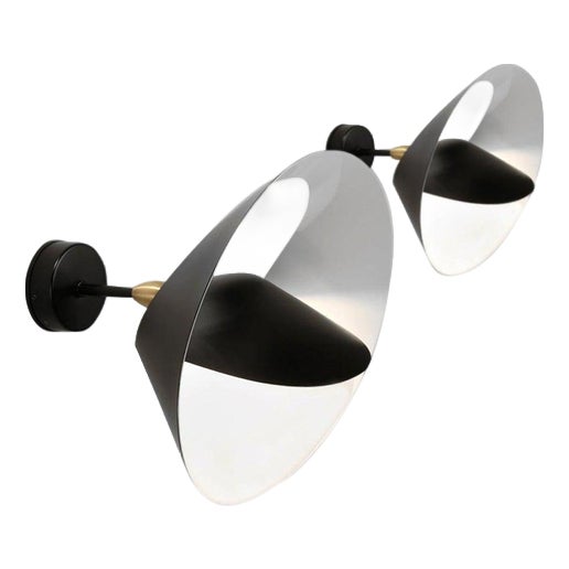 Mid-Century Modern Black Saturn Wall Lamps by Serge Mouille, Set of 2 For Sale