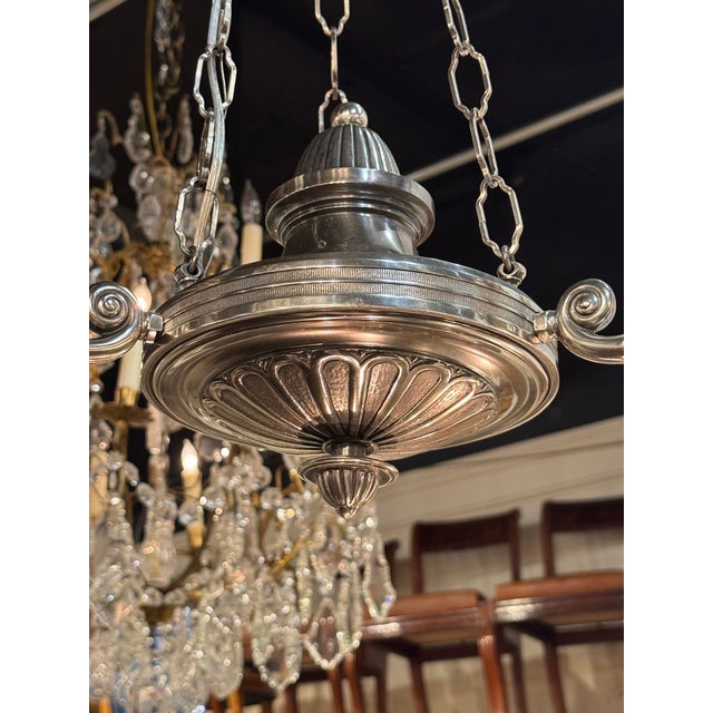 Vintage English Nickel Plated 3-Light Chandelier For Sale - Image 4 of 6