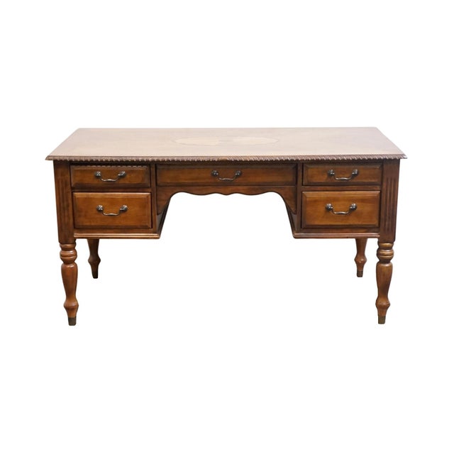 Contemporary High End Contemporary Traditional 60" Computer Desk W. Sunburst Marquetry Top For Sale - Image 3 of 17