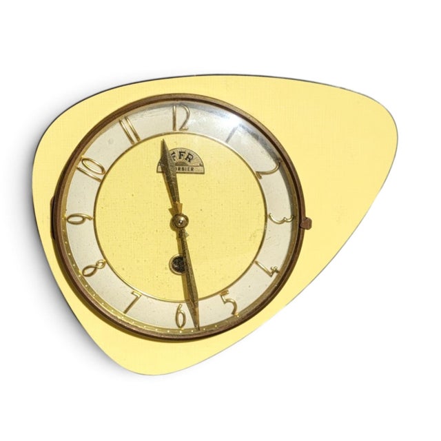 Vintage Freeform Glass Wall Clock in Yellow Formica from FFR Morbier, 1950s For Sale - Image 11 of 11