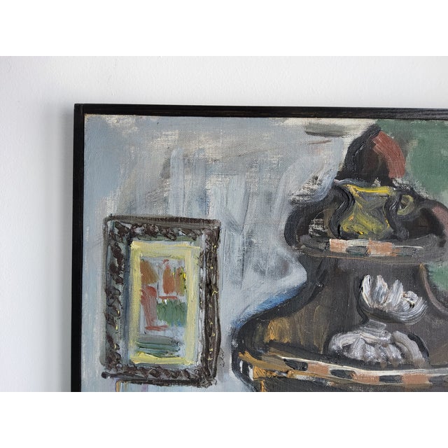 Textile 1975 Mid Century Scandinavian Interior Still Life Painting by Swedish Artist Ulla Borgstrom For Sale - Image 7 of 16