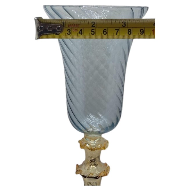 Murano Vintage Murano Venetian Glass Chalice Aventurine Gold Stem Cobalt Blue Goblet For Sale - Image 4 of 5