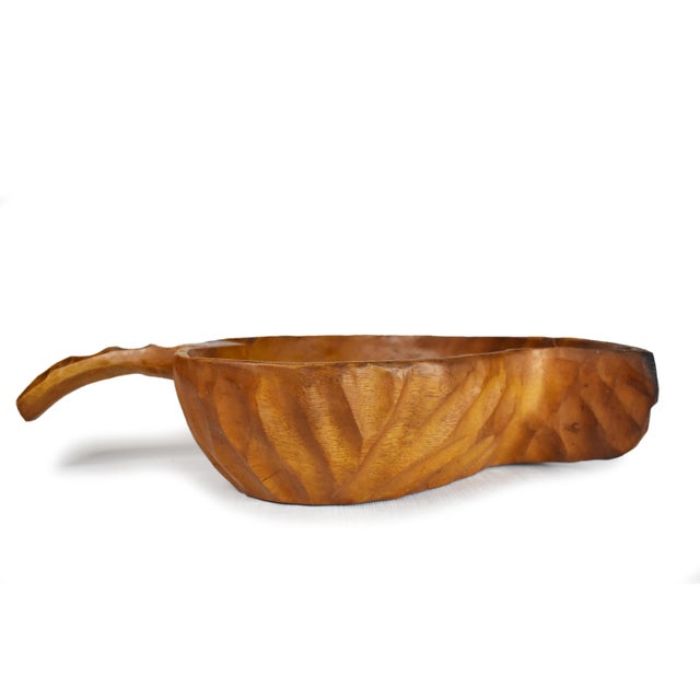 Mid 20th Century Hand Carved Solid Wood Large Size Leaf Shaped Bowl For Sale - Image 6 of 12