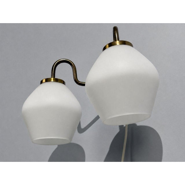 Mid-Century Modern Swedish Modern, Double Wall Sconce, Brass, Glass, Sweden, 1980s For Sale - Image 3 of 8