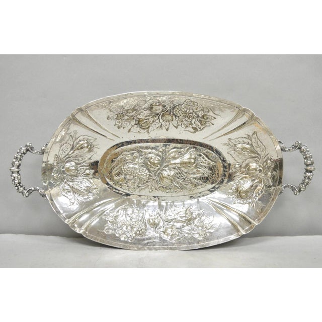 Antique Victorian Silver Plated Fruit Harvest Repousse Centerpiece Fruit Bowl For Sale - Image 16 of 16