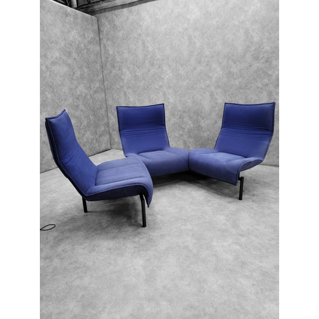 Cassina Mid Century Modern Blue Three Seat Veranda Sofa by Vico Magistretti for Cassina For Sale - Image 4 of 10