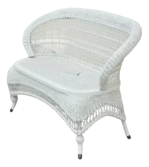 Early 20th Century Victorian White Wicker Barrel Back Small Settee