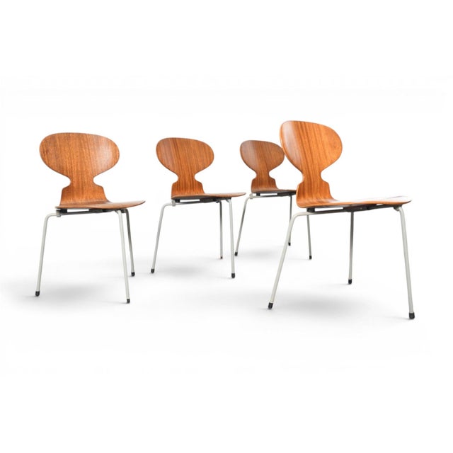 Wood Set of Four Arne Jacobsen Ant Chairs in Teak by Fritz Hansen, 1950s For Sale - Image 7 of 11