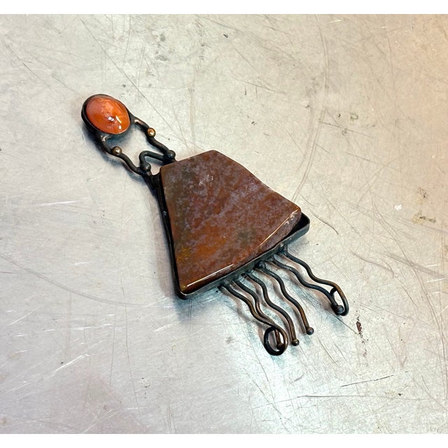 Brutalist Oversized Brutalist Copper/Natural Stone Pendant For Sale - Image 3 of 4