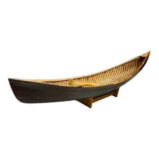 Late 20th Century Canoe Model With Paddle and Base Large Wood Rowboat Vintage Cabin Nautical Decor For Sale