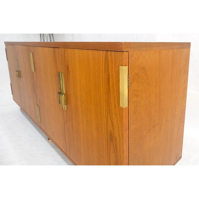 Tan Baker Teak & Brass Double Door Compartment 4 Drawers Credenza Dresser For Sale - Image 8 of 12