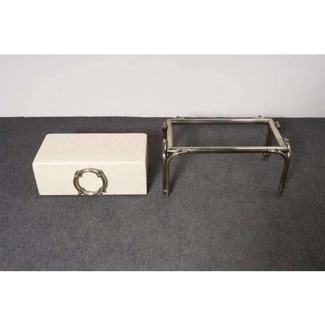 Metal Vintage Karl Springer-Style Parchment Wrapped Trunk / Box on Nickel Plated Base For Sale - Image 7 of 18