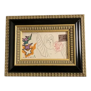 Contemporary Original Judy Henn Abstract Ink Drawing/Collage “First Day in Flight” Framed